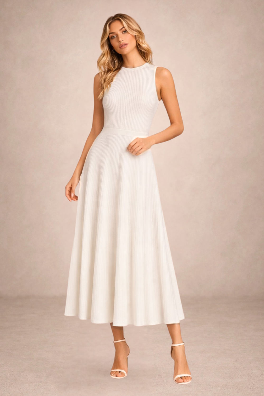 Vestido Tricot Midi Clarice Off White