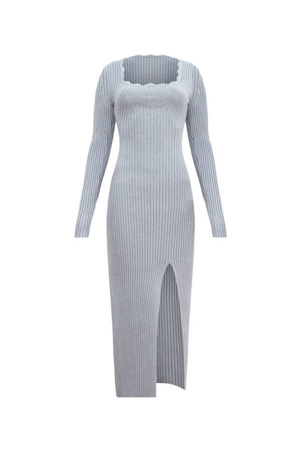Vestido Tricot Midi Elen Cinza Claro