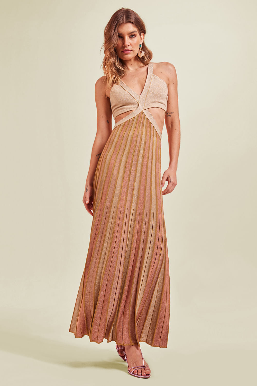 Vestido Tricot Midi Florence Bege Shell