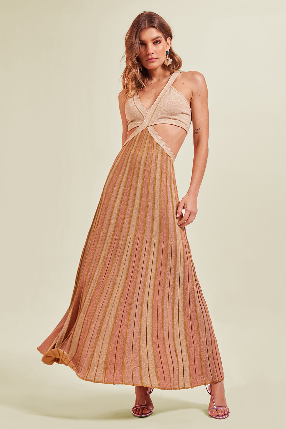 Vestido Tricot Midi Florence Bege Shell