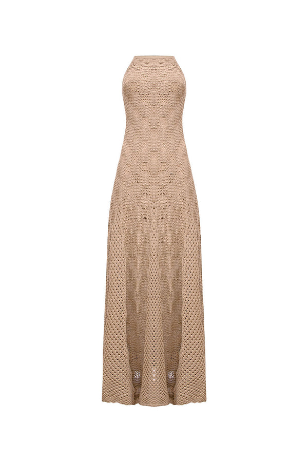 Vestido Tricot Longo Gabriele Bege Caqui