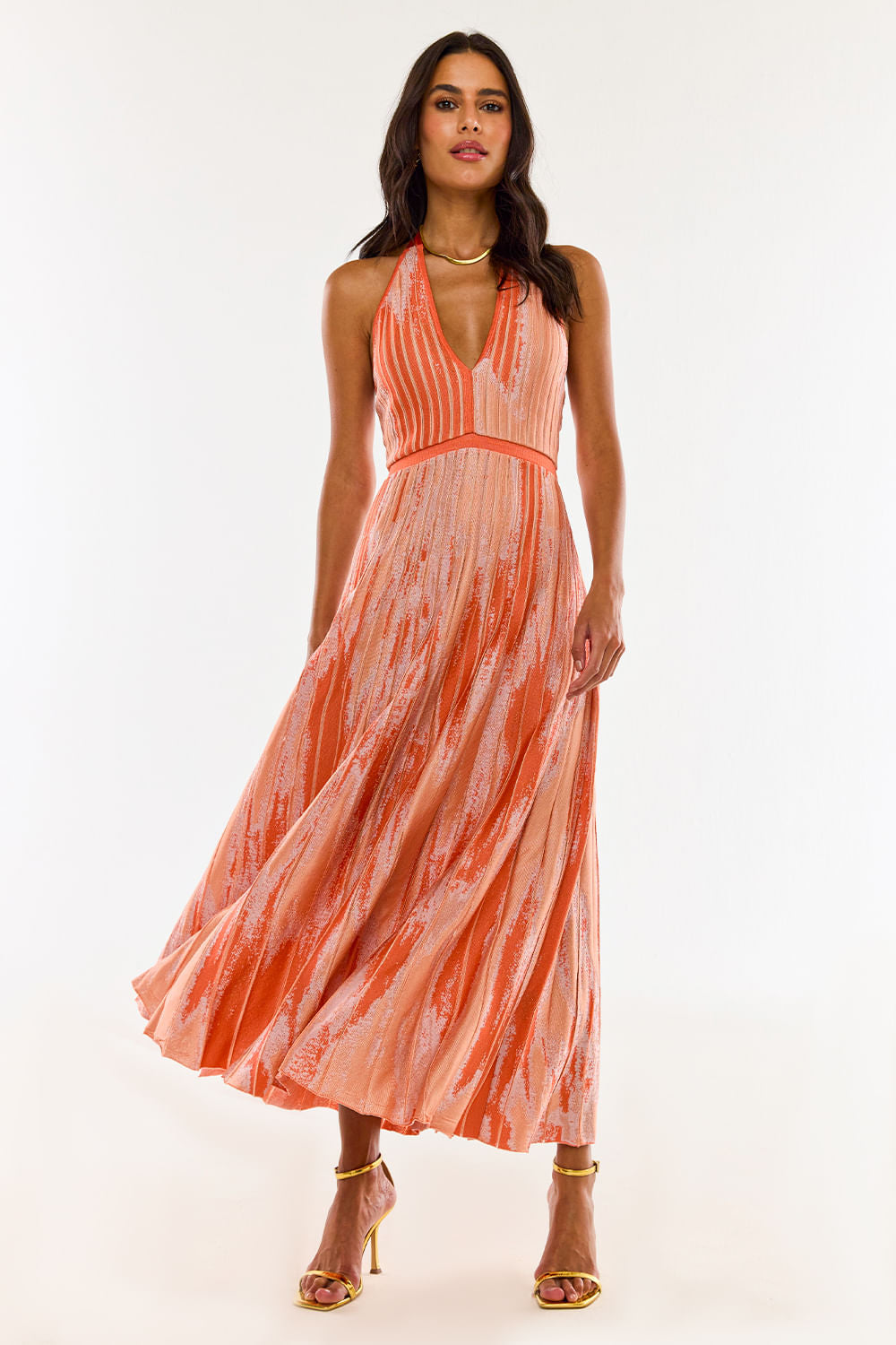 Vestido Tricot Midi Milly Sunset Coral