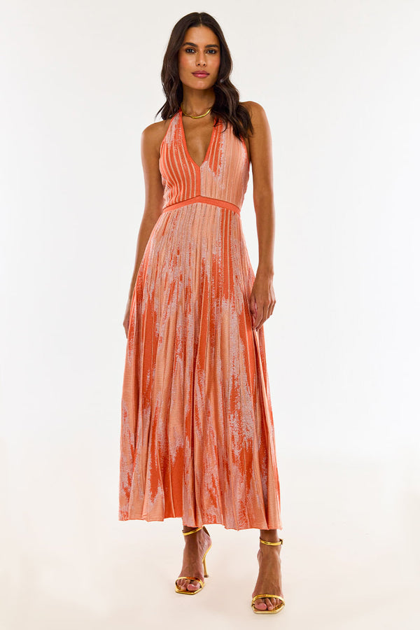 Vestido Tricot Midi Milly Sunset Coral