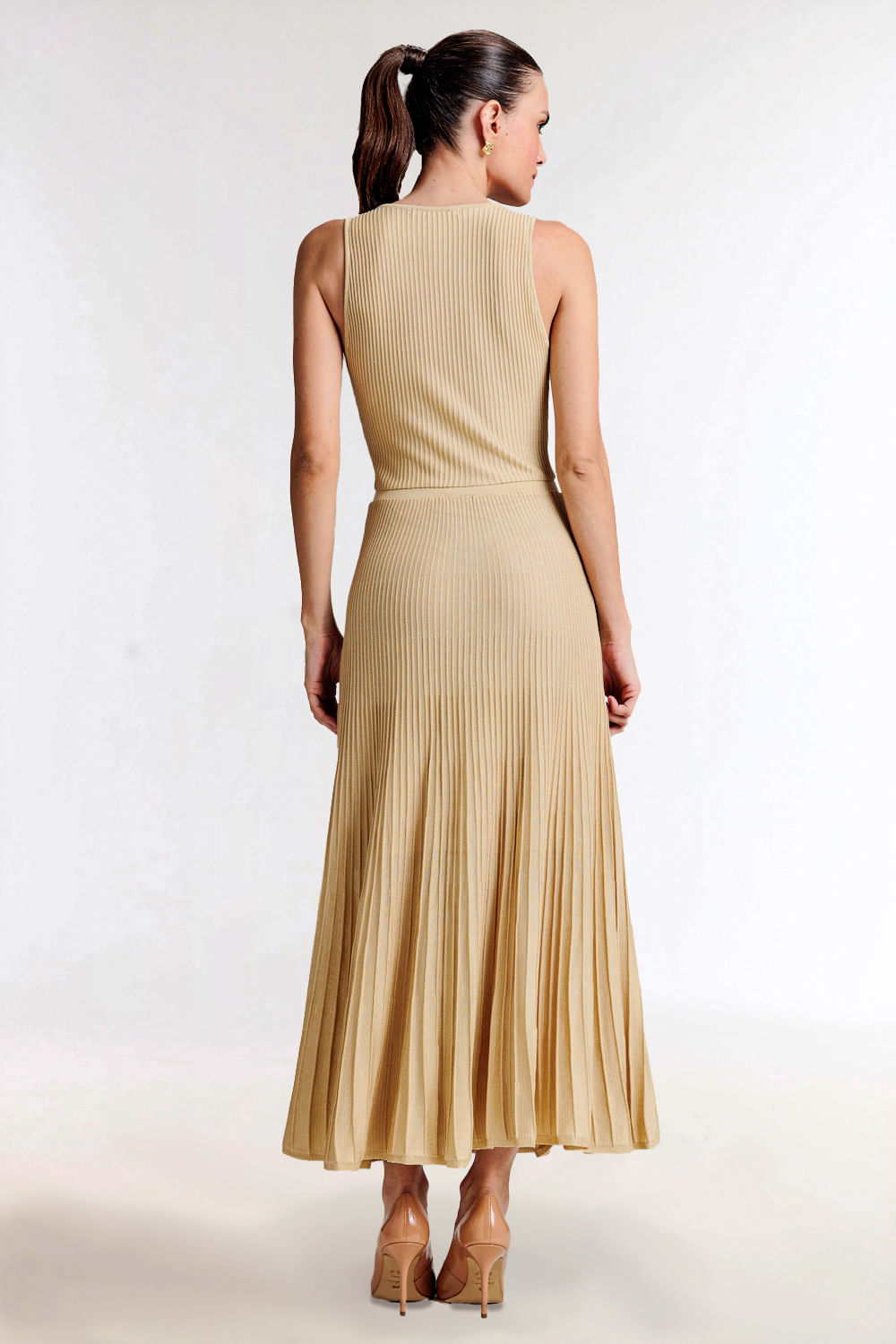 Vestido Tricot Midi Clarice Bege Macadâmia