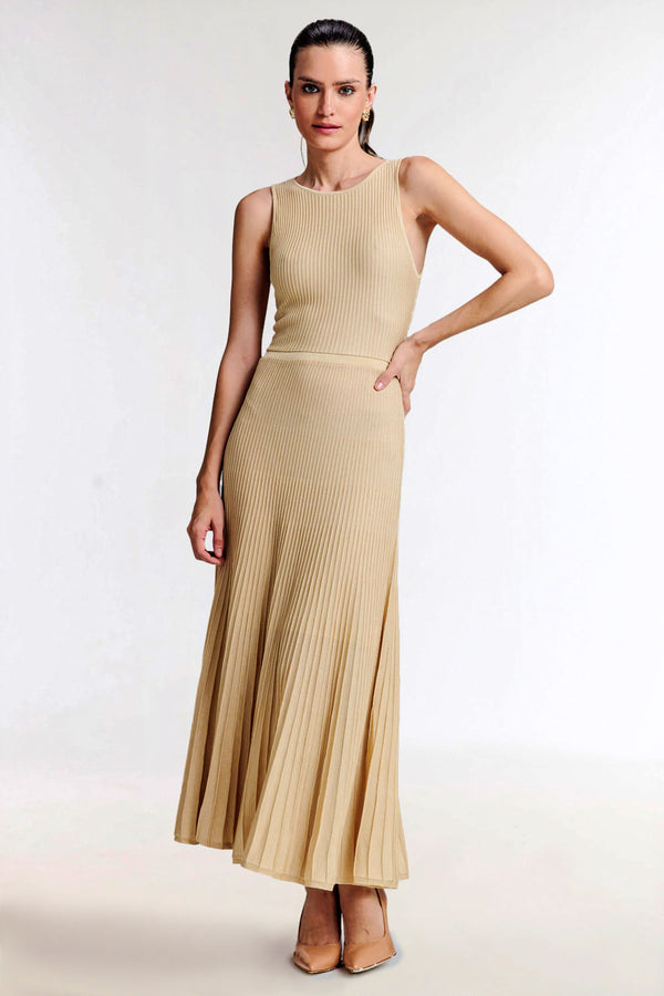 Vestido Tricot Midi Clarice Bege Macadâmia
