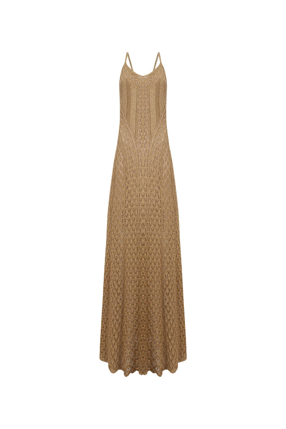 Vestido Tricot Longo Rafaela Bege Max e Dourado