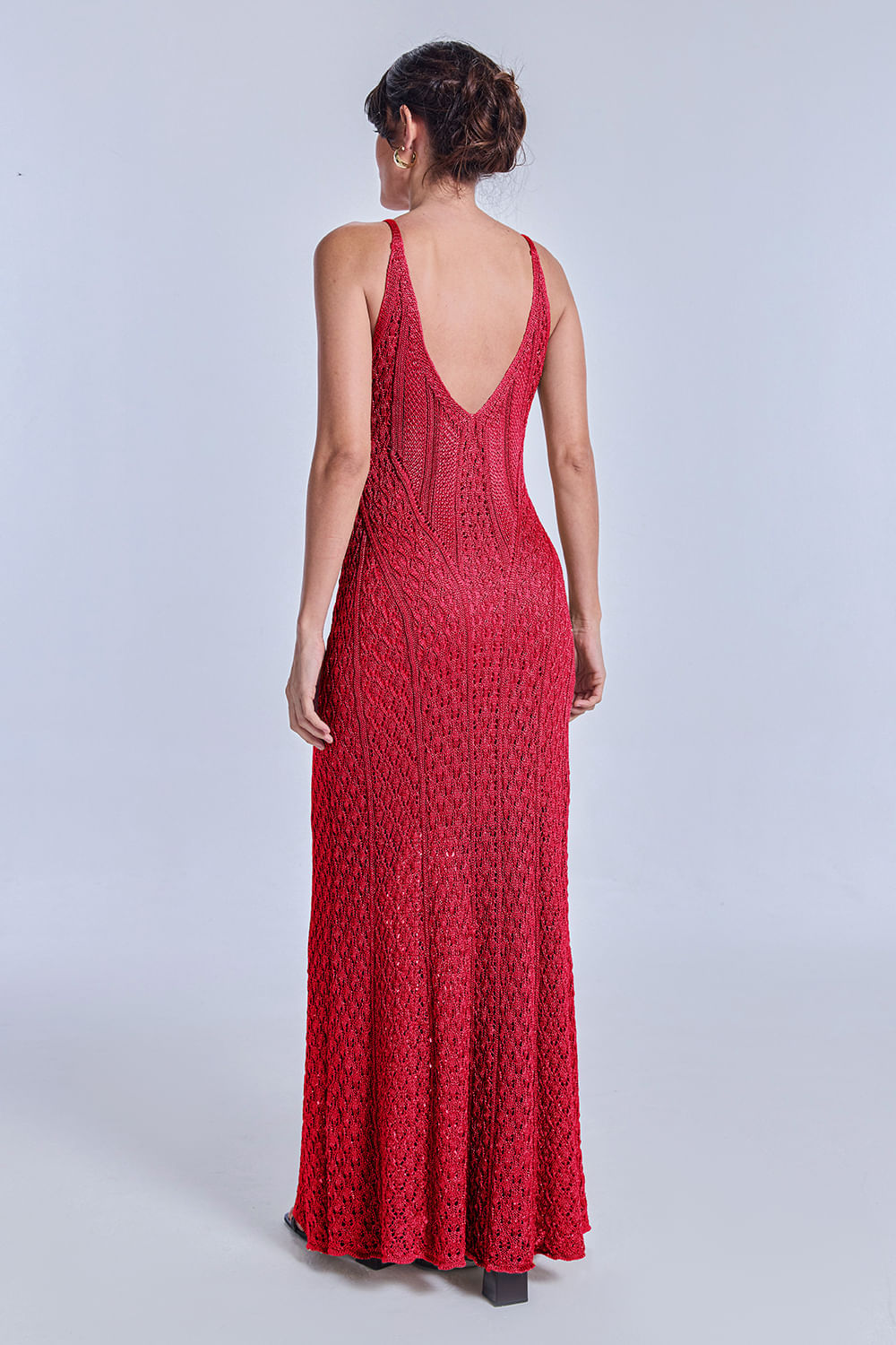 Vestido Tricot Longo Rafaela Vermelho e Pink