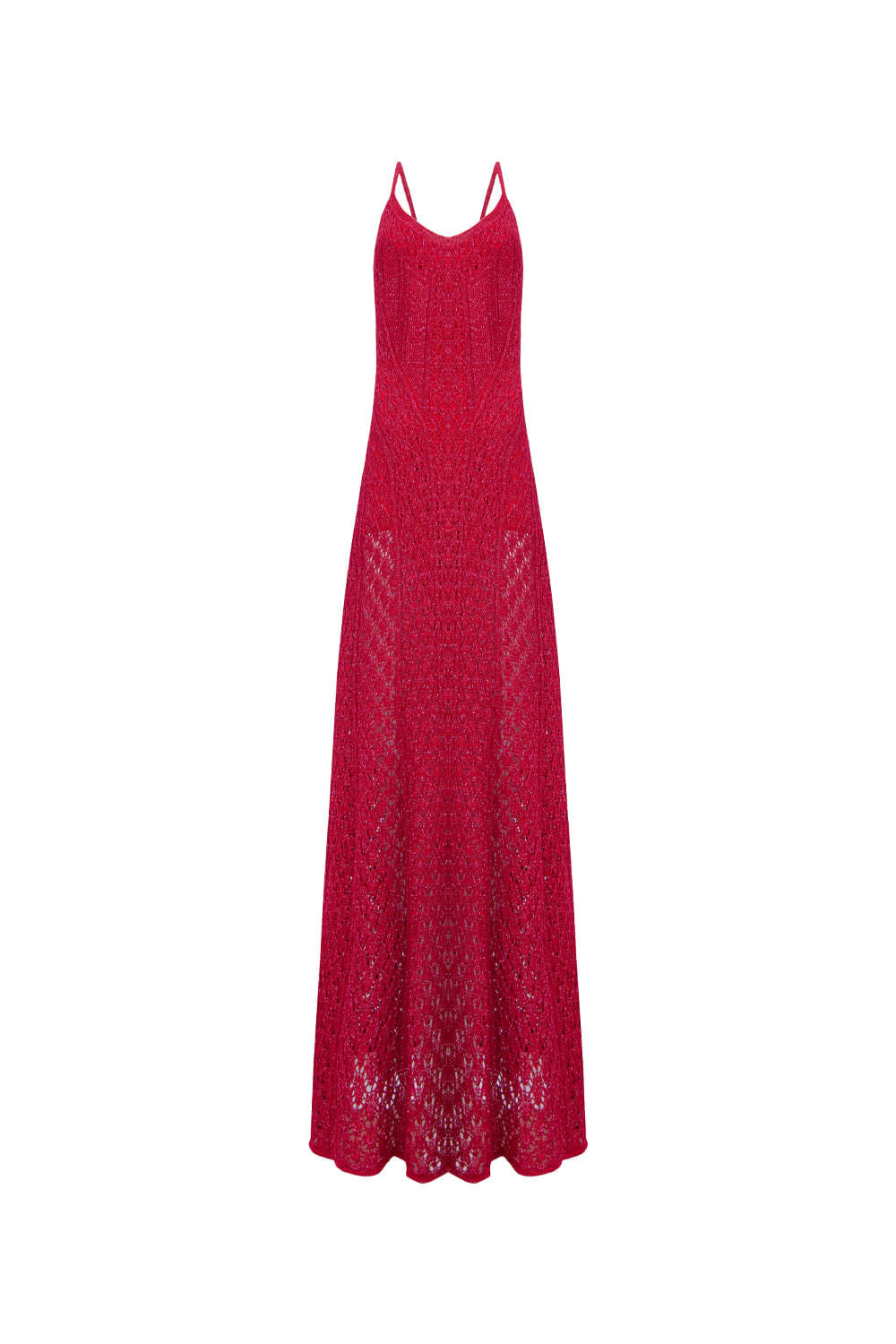 Vestido Tricot Longo Rafaela Vermelho e Pink