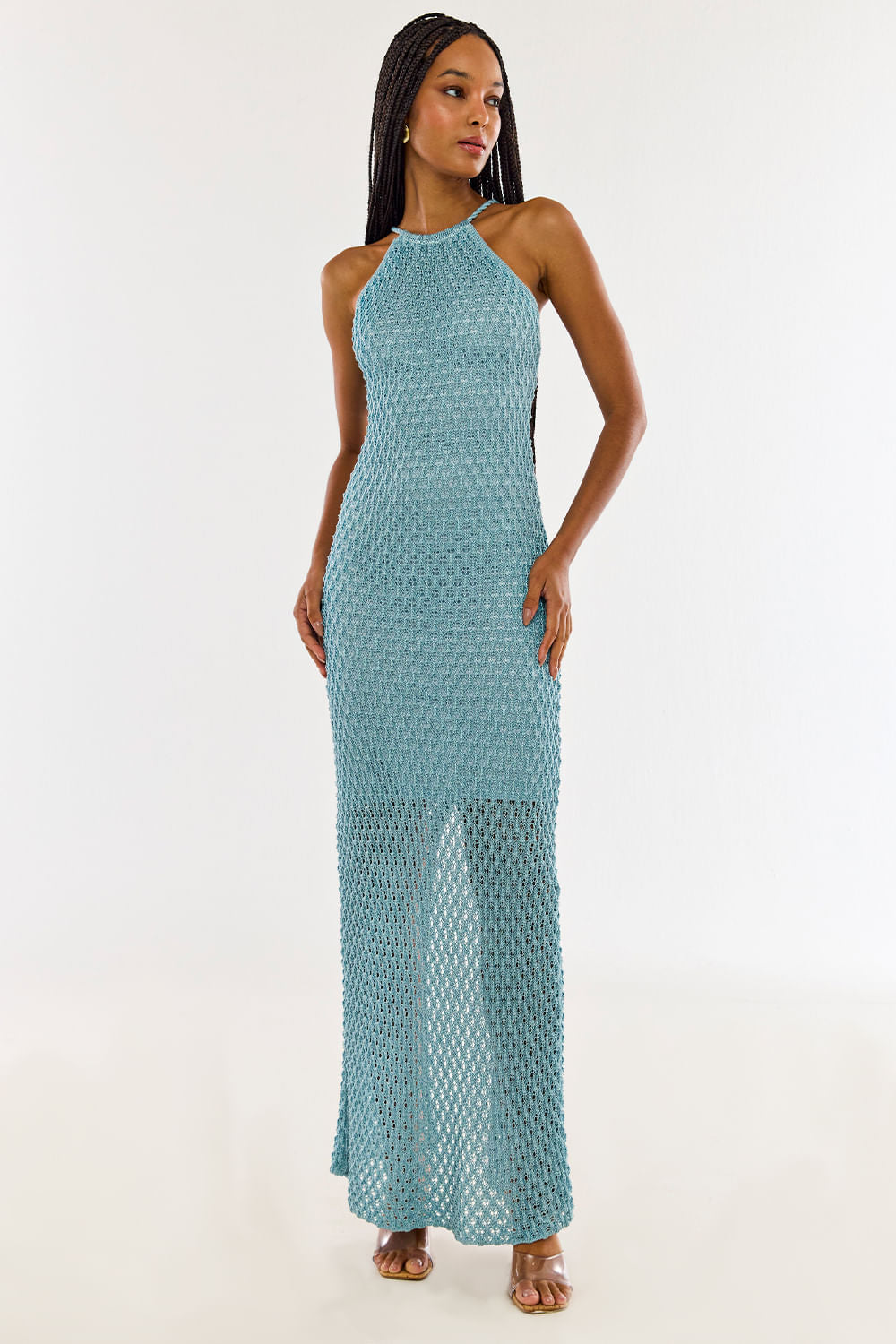 Vestido Tricot Longo Renata Azul Sonho