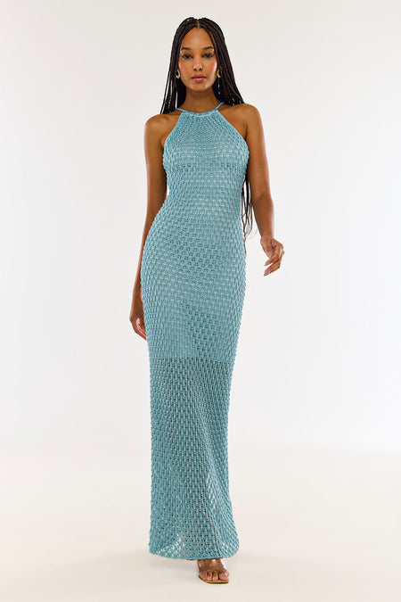 Vestido Tricot Longo Renata Azul Sonho