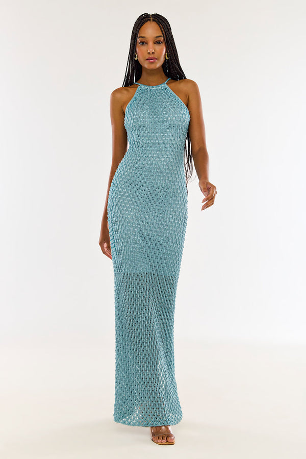 Vestido Tricot Longo Renata Azul Sonho