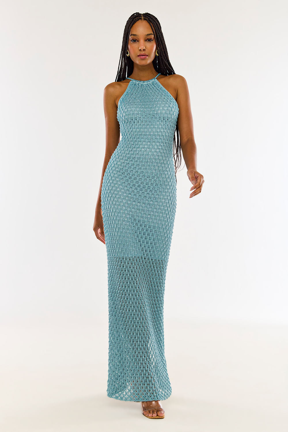 Vestido Tricot Longo Renata Azul Sonho