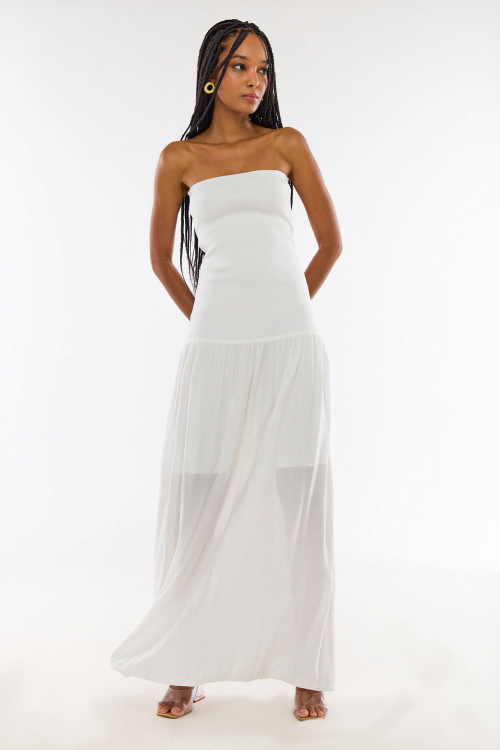 Vestido Tricot Longo Violet Off White