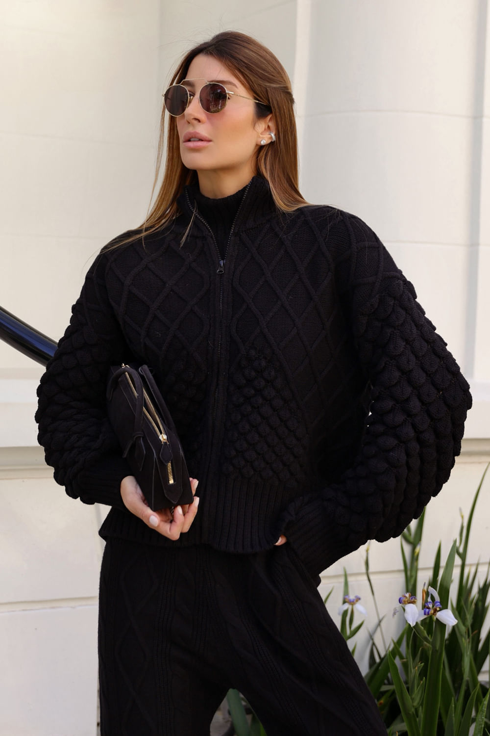 Casaco Tricot Rose Preto