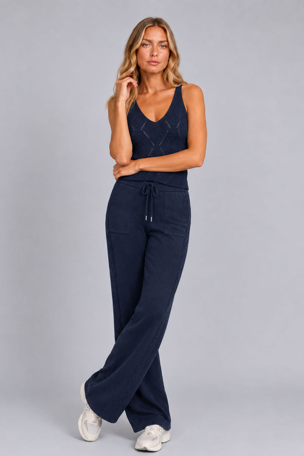 Calça Tricot Heloisa Pantalona Marinho