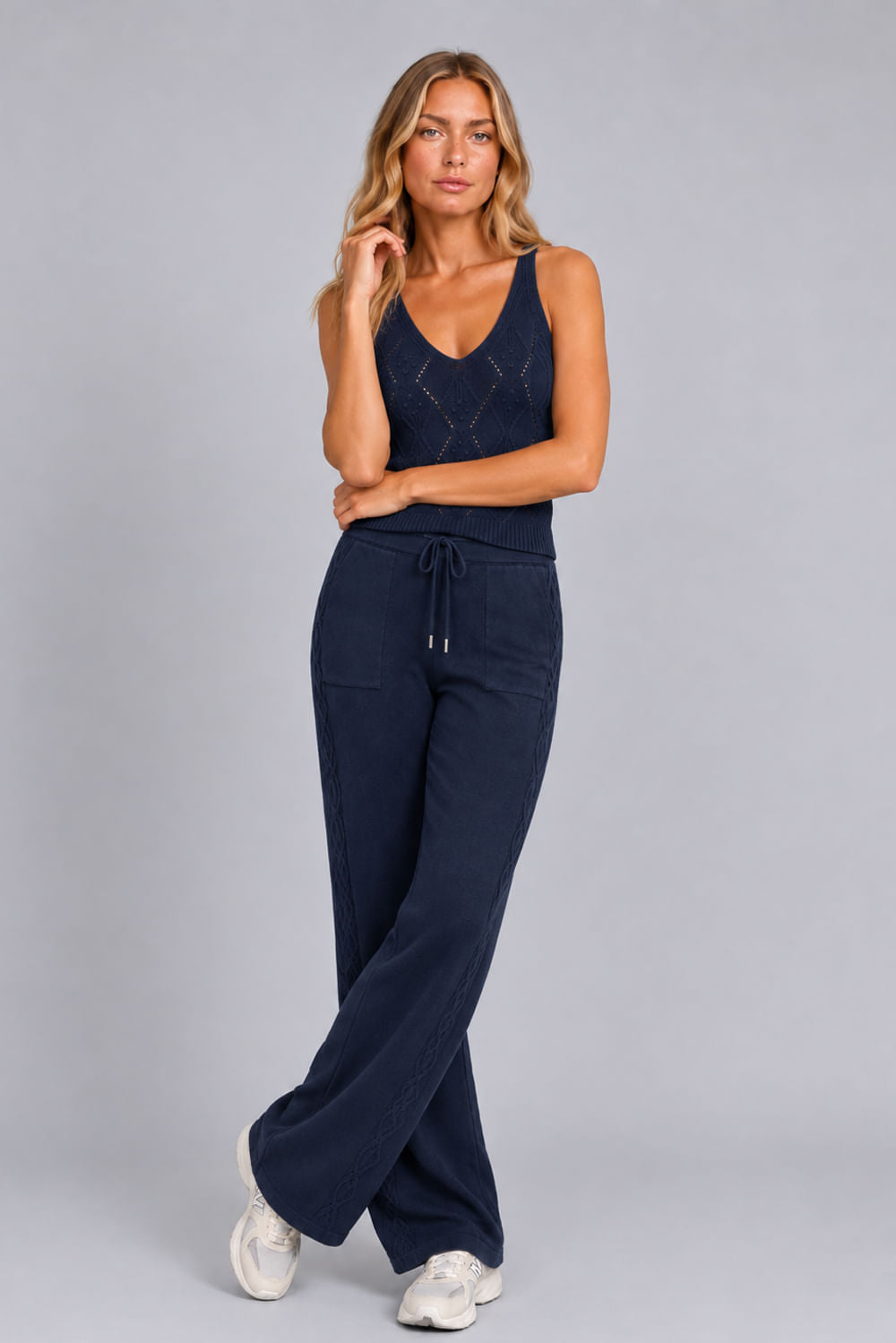 Calça Tricot Heloisa Pantalona Marinho