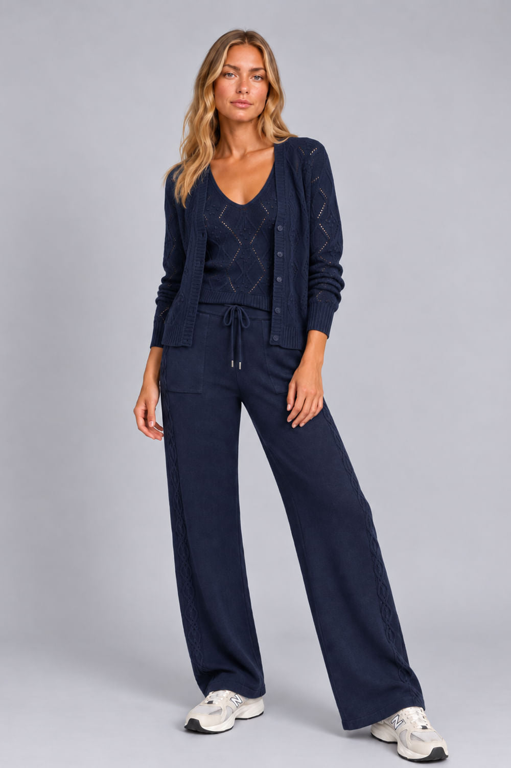 Calça Tricot Heloisa Pantalona Marinho