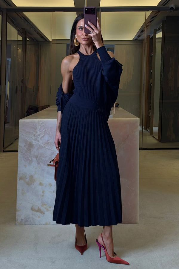 Saia Tricot Midi Plissada Olivia Marinho