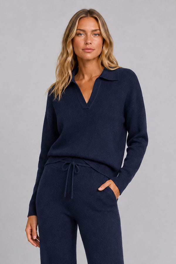 Camisa Tricot Leda Manga Longa Marinho