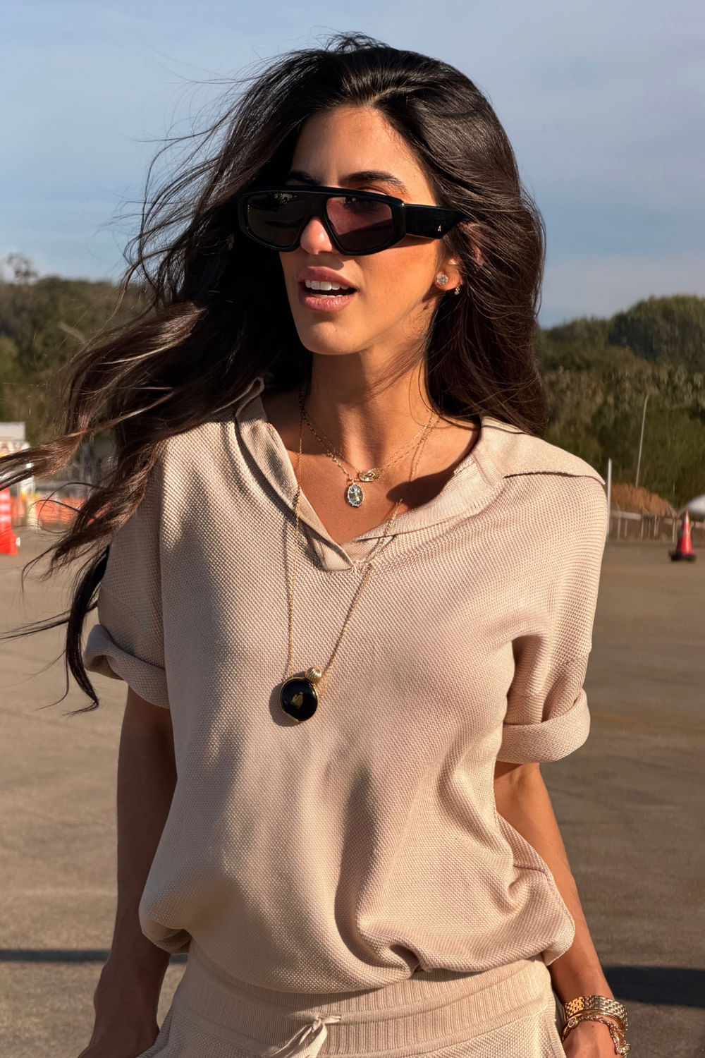 Camisa Tricot Leda Manga Curta Bege Areia