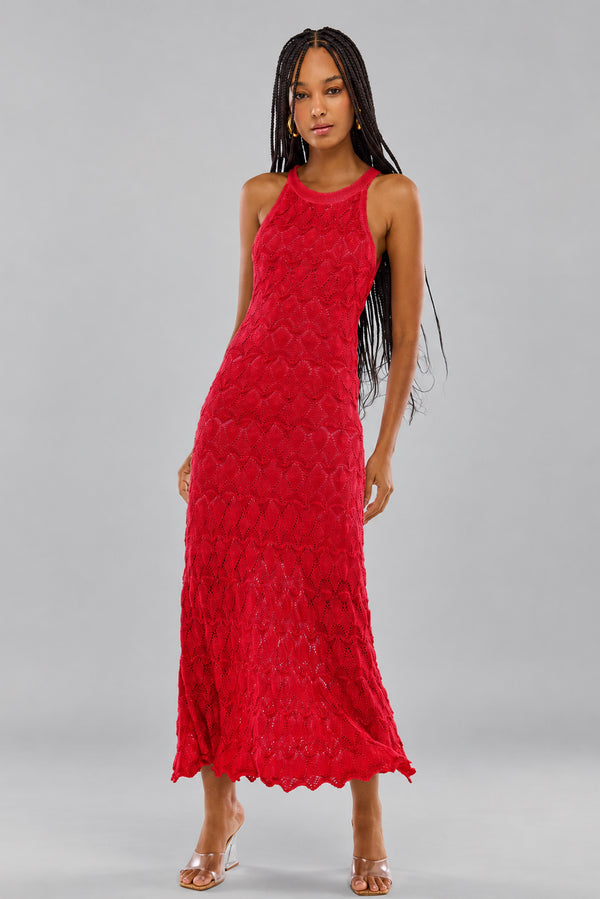 Vestido Tricot Midi Mel Vermelho