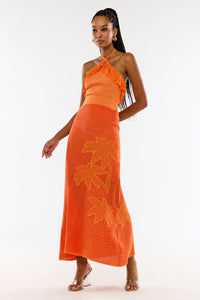 Saia Tricot Longa Tropical Tangerina