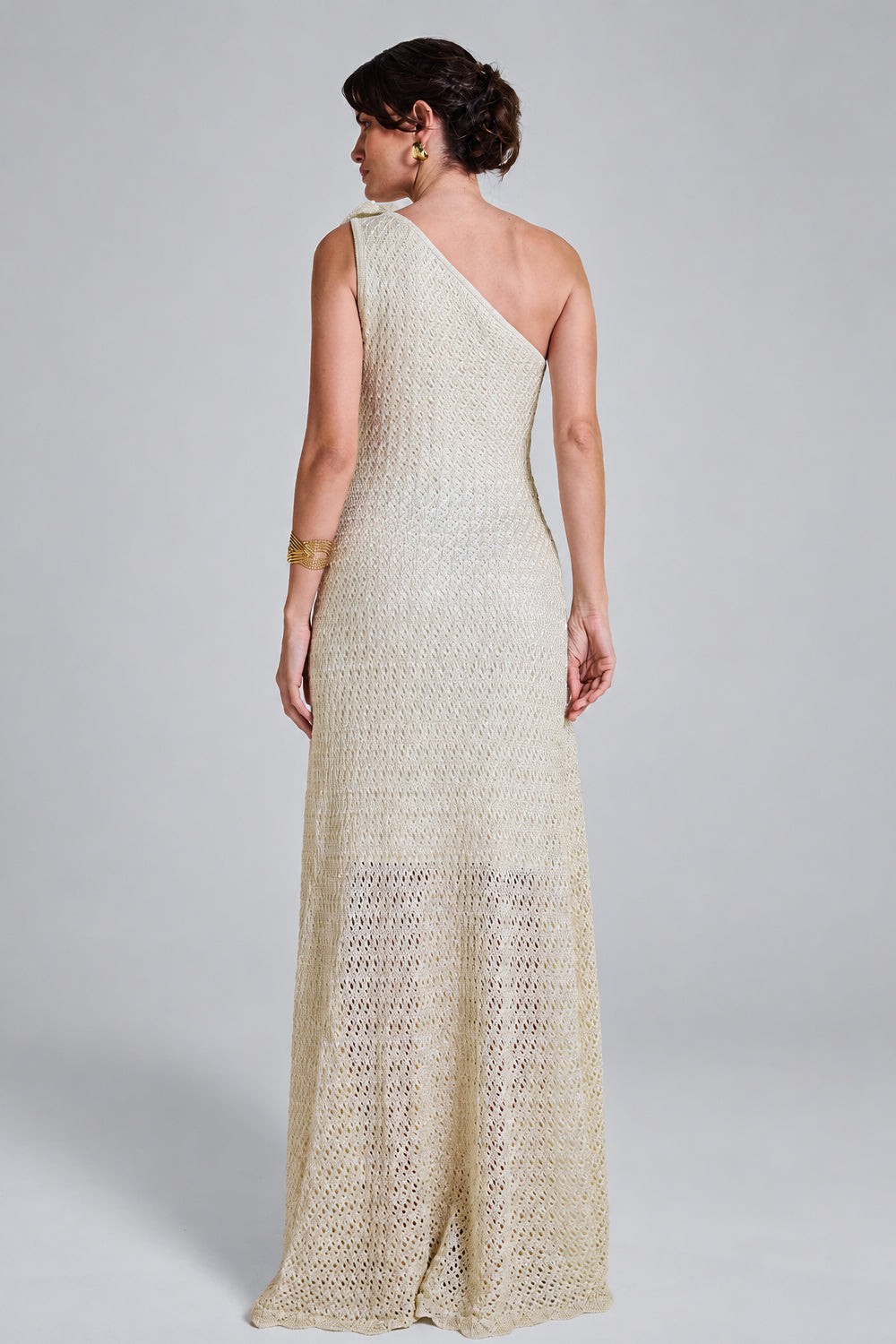 Vestido Tricot Midi Sheila Off White e Dourado