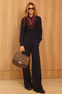 Calça Tricot Bia Pantalona Marinho